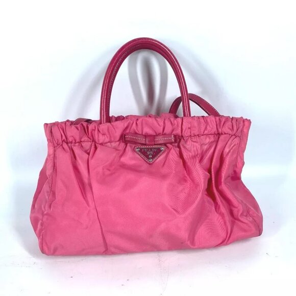 PRADA Shoulder Bag Bag Logo ribbon 2WAY bag Hand Bag Nylon pink - Picture 1 of 16